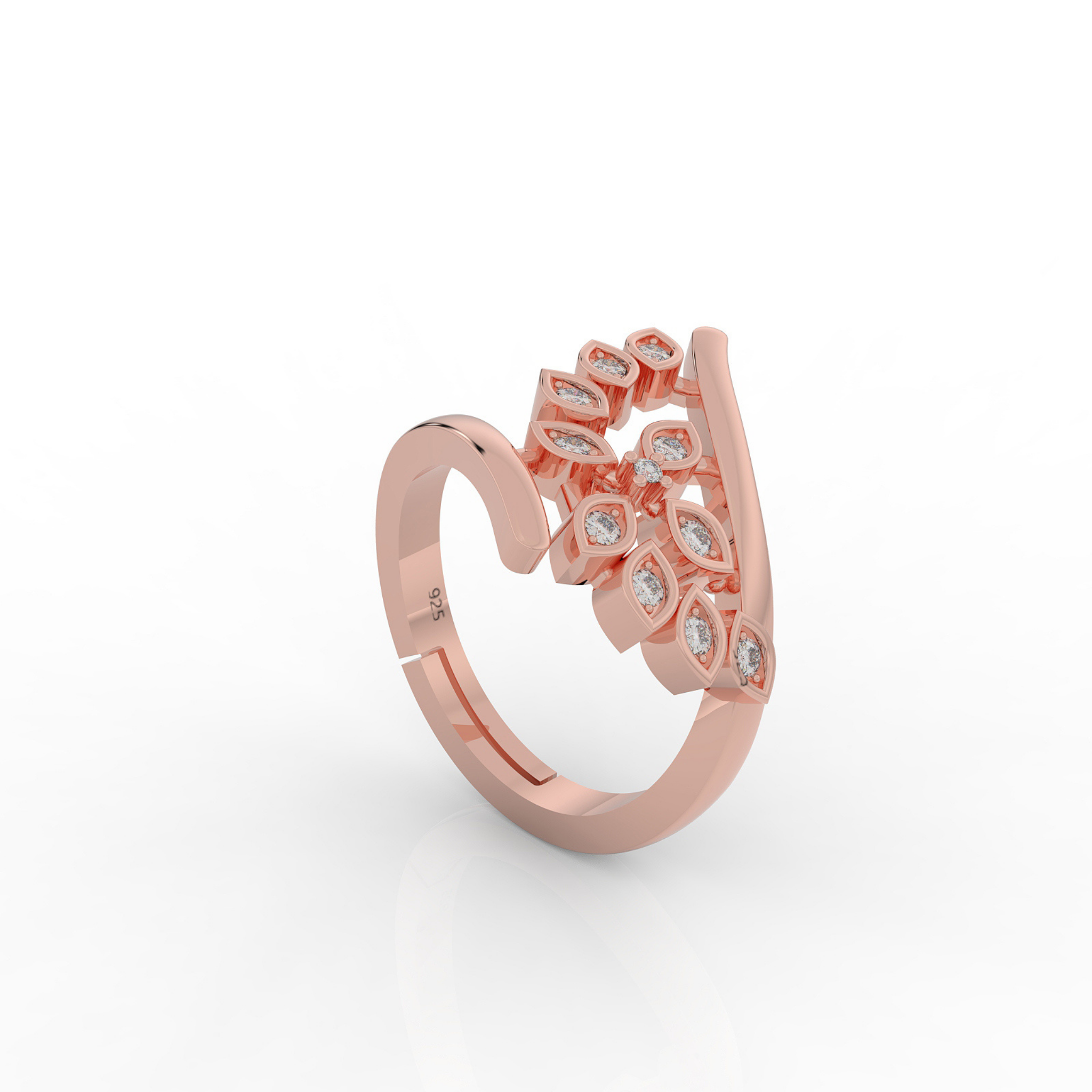 Art Deco Solitaire Split Shank Ring, Hallmarked 925 Sterling Silver Rose Gold